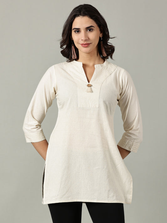 Cream Short Cotton Kurti