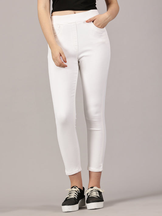 White Denim Super Stretchable Jeggings (Skinny Fit)