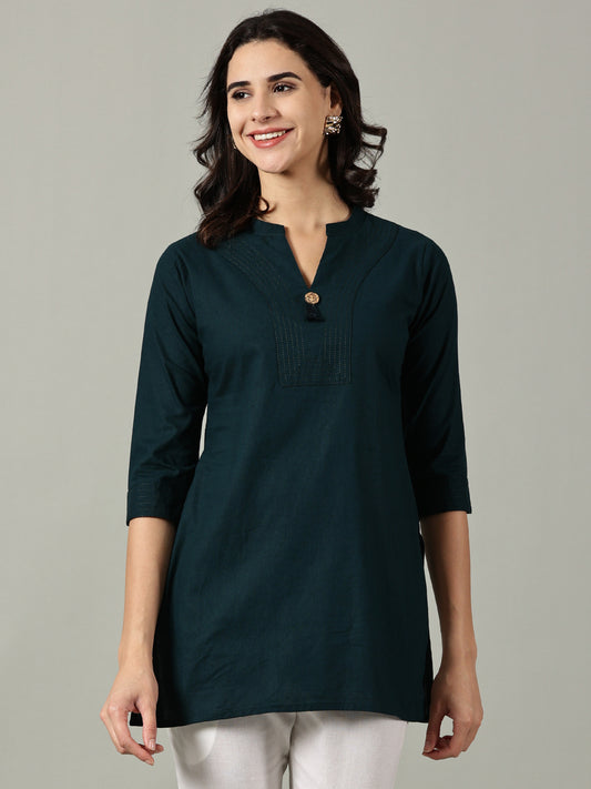Dark Teal Short Cotton Kurti