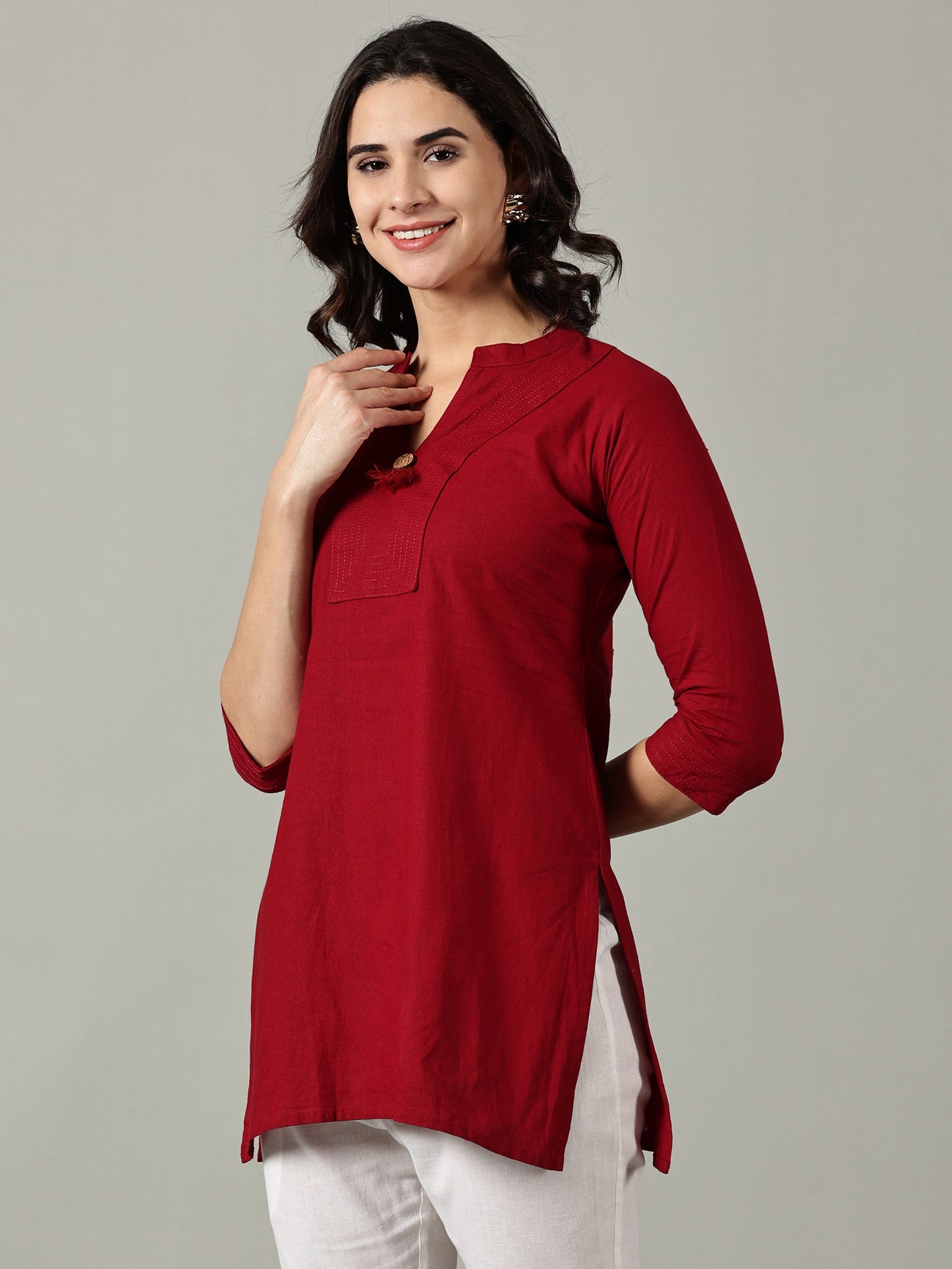 Maroon Short Cotton Kurti