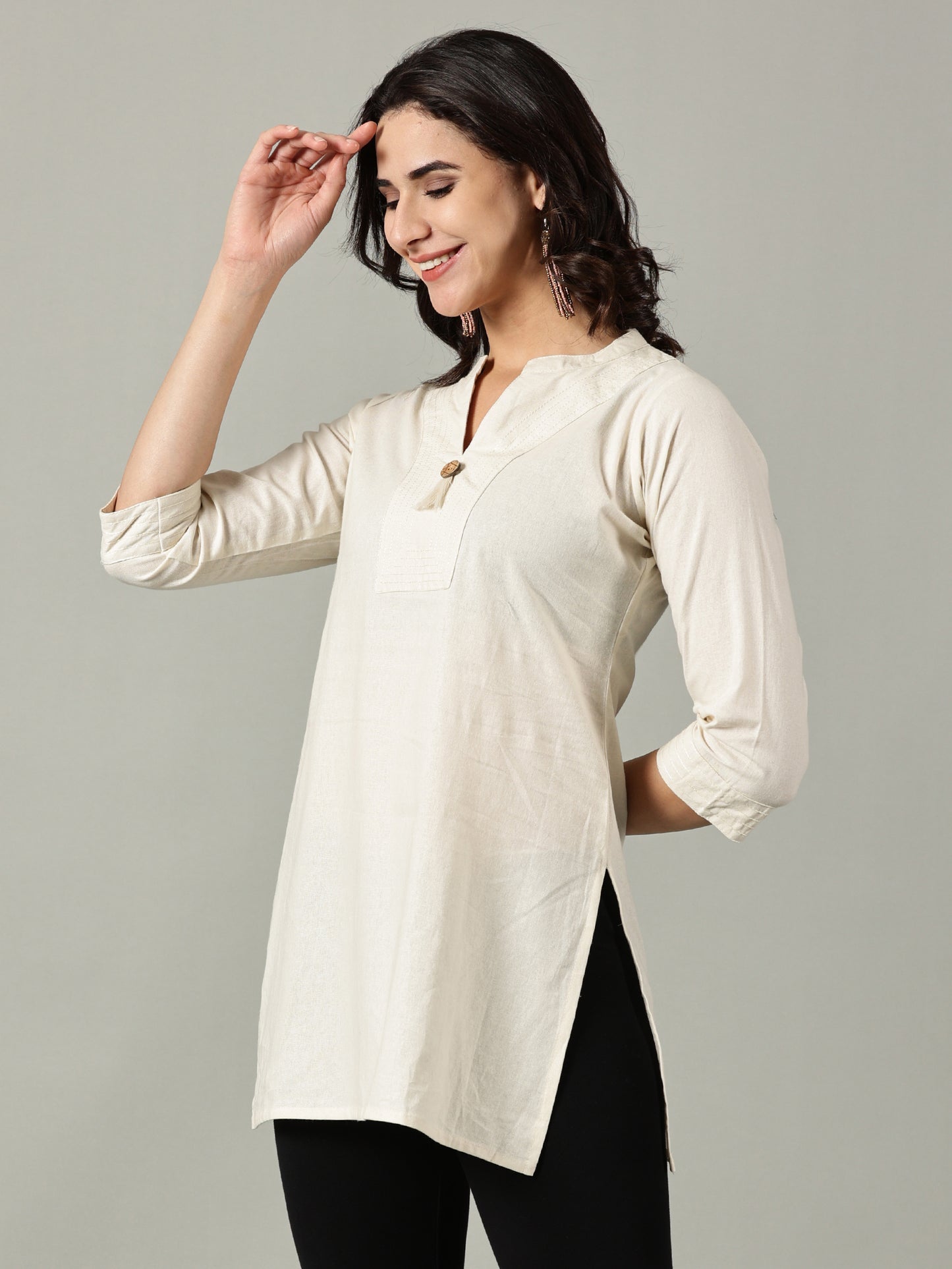 Cream Short Cotton Kurti