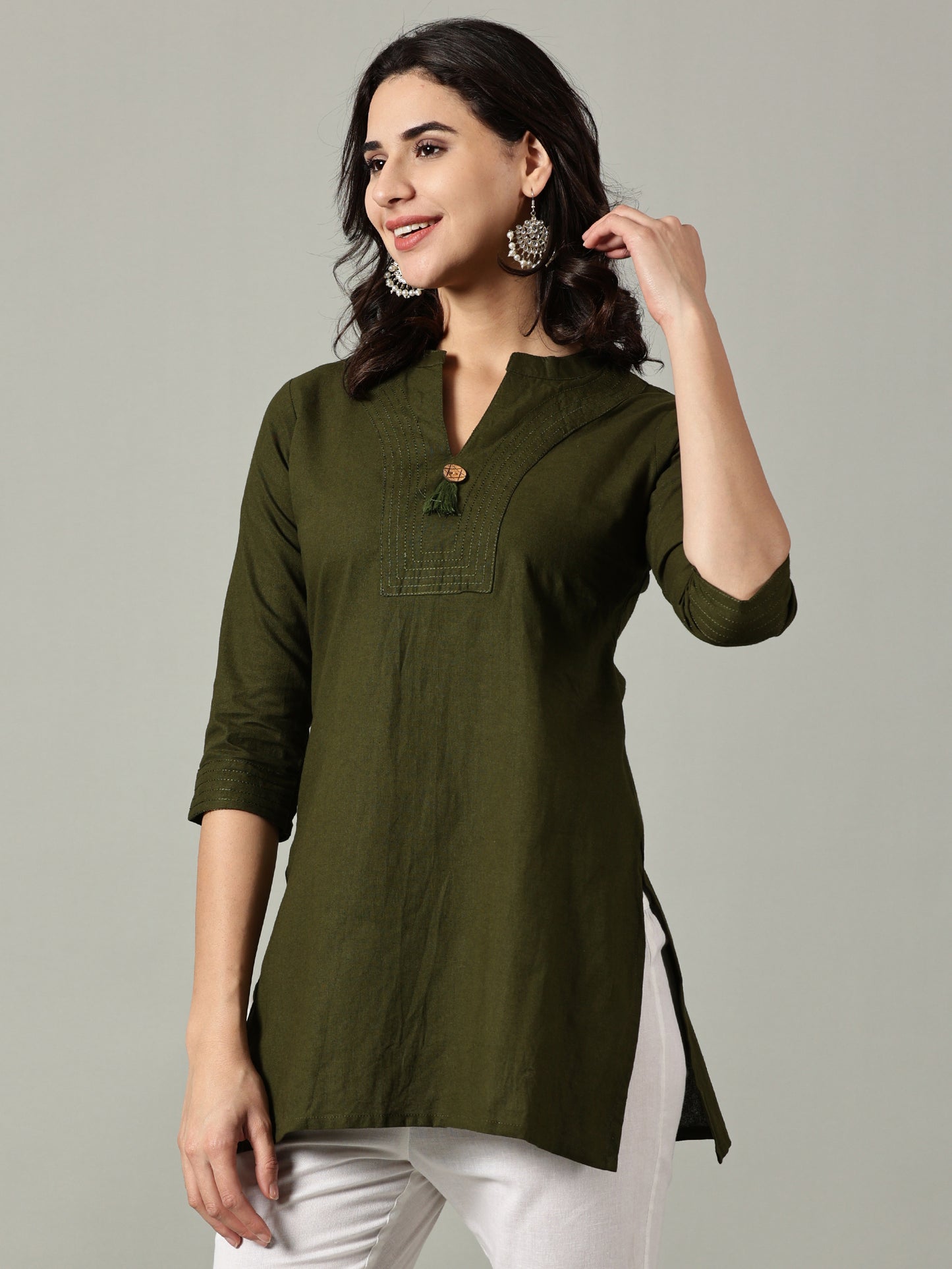 Olive Short Cotton Kurti