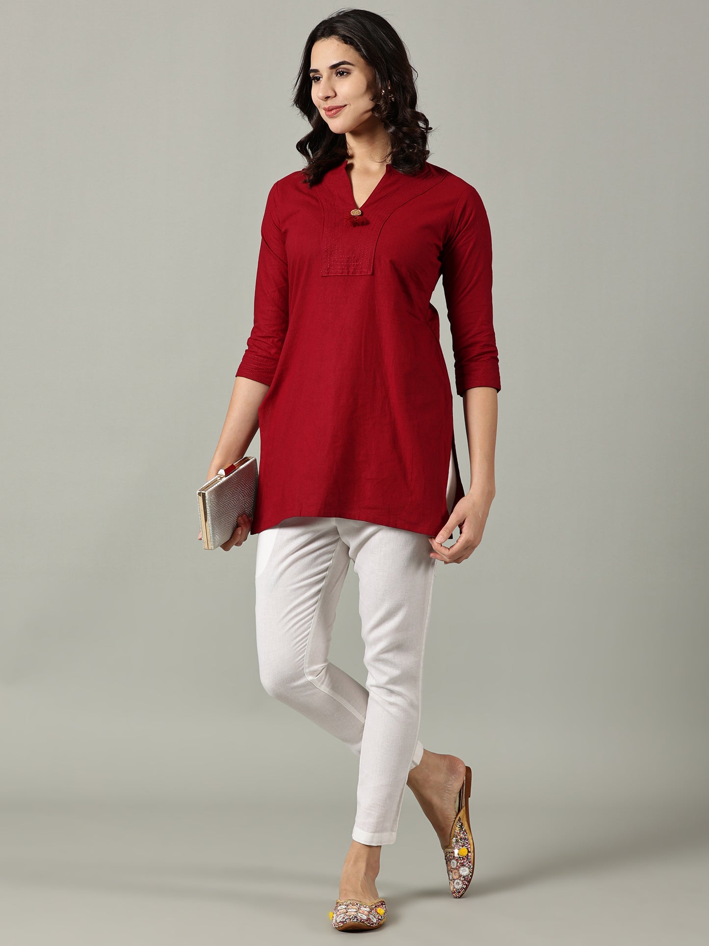 Maroon Short Cotton Kurti