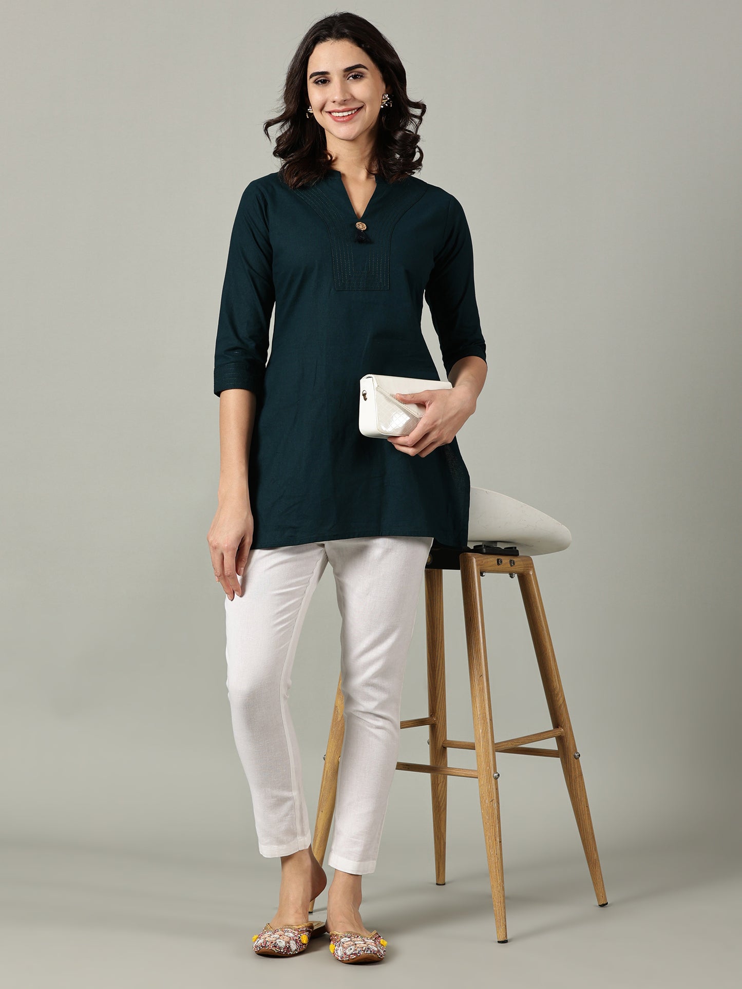 Dark Teal Short Cotton Kurti