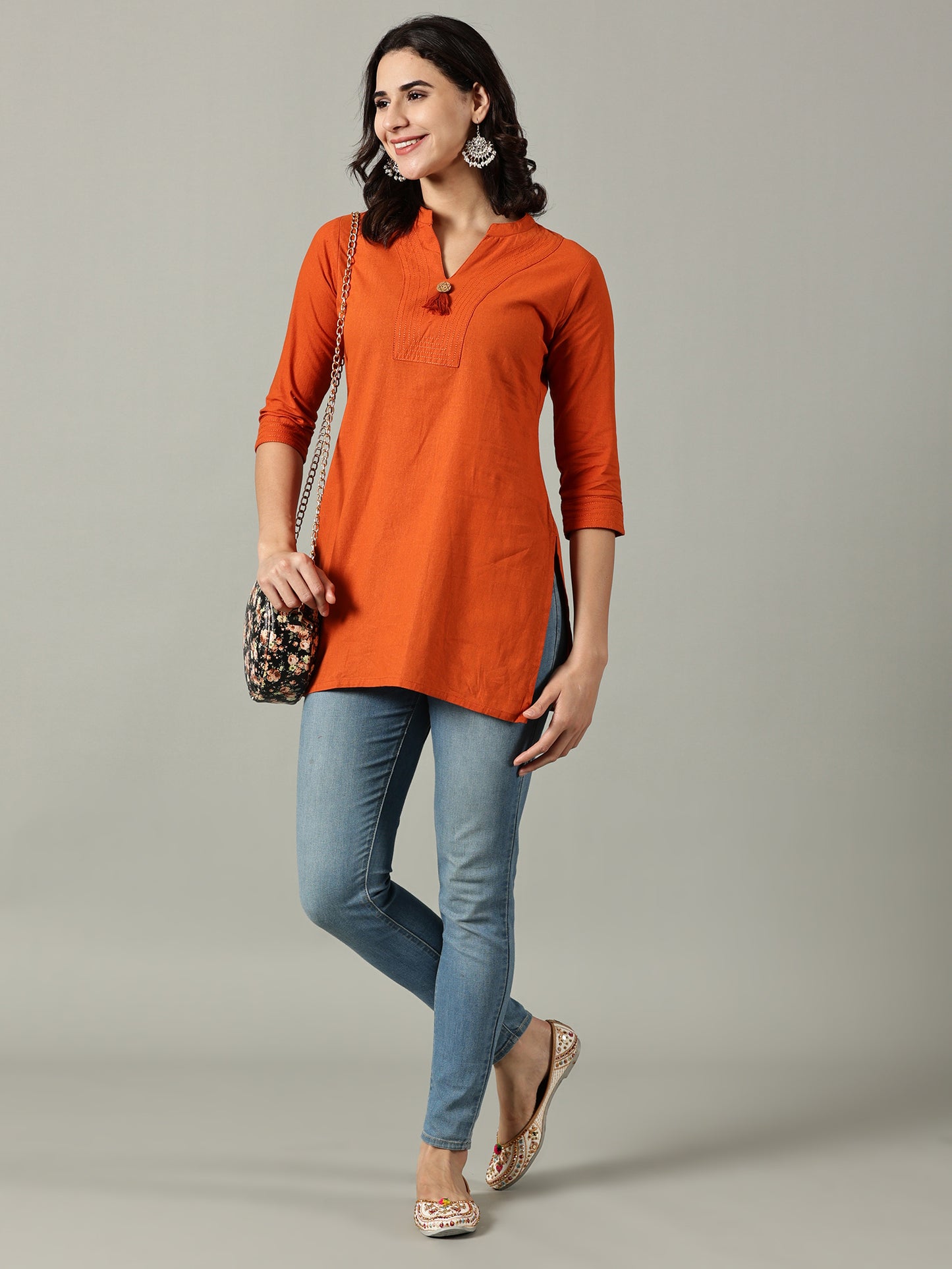Orange Short Cotton Kurti