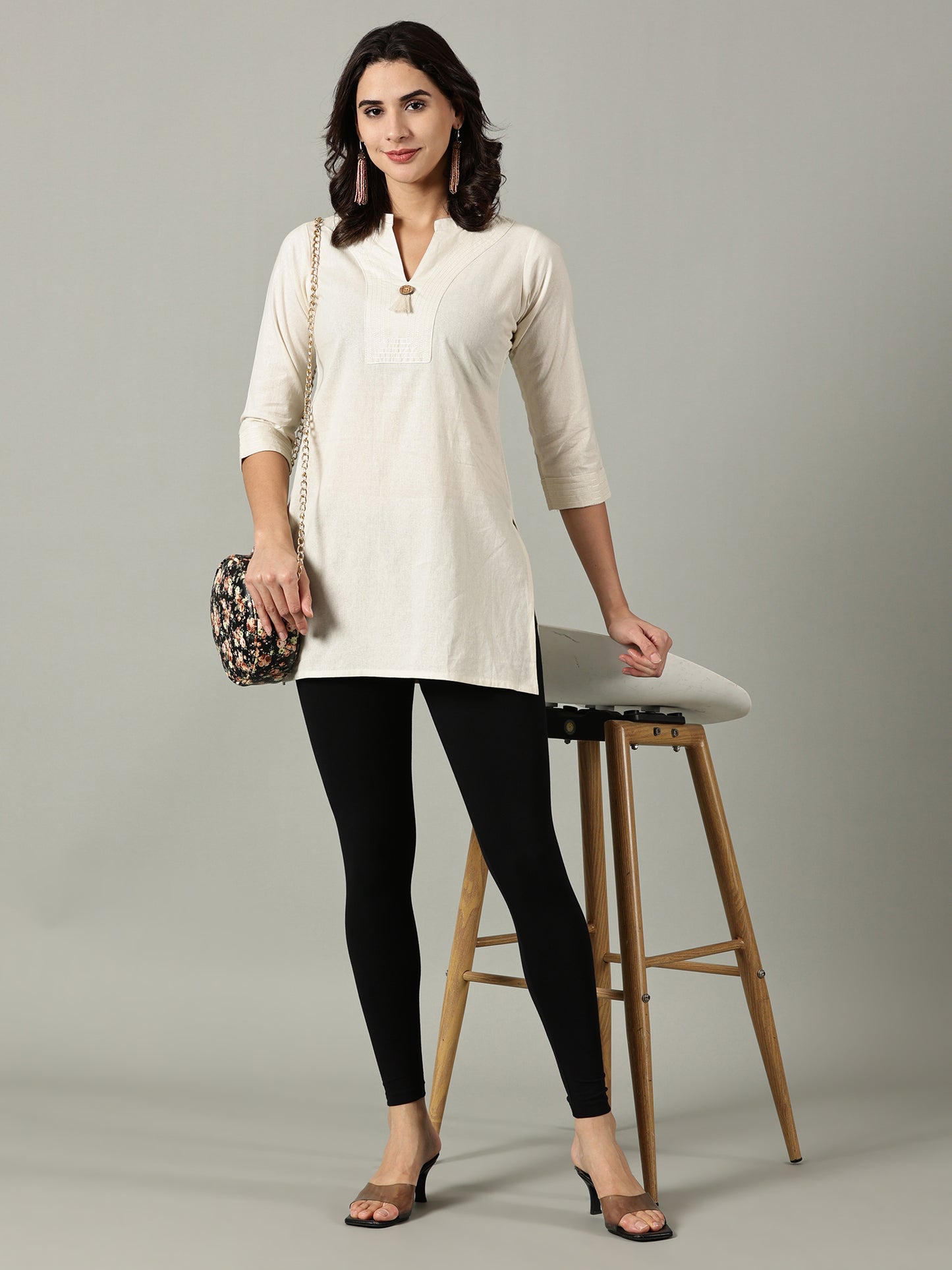 Cream Short Cotton Kurti