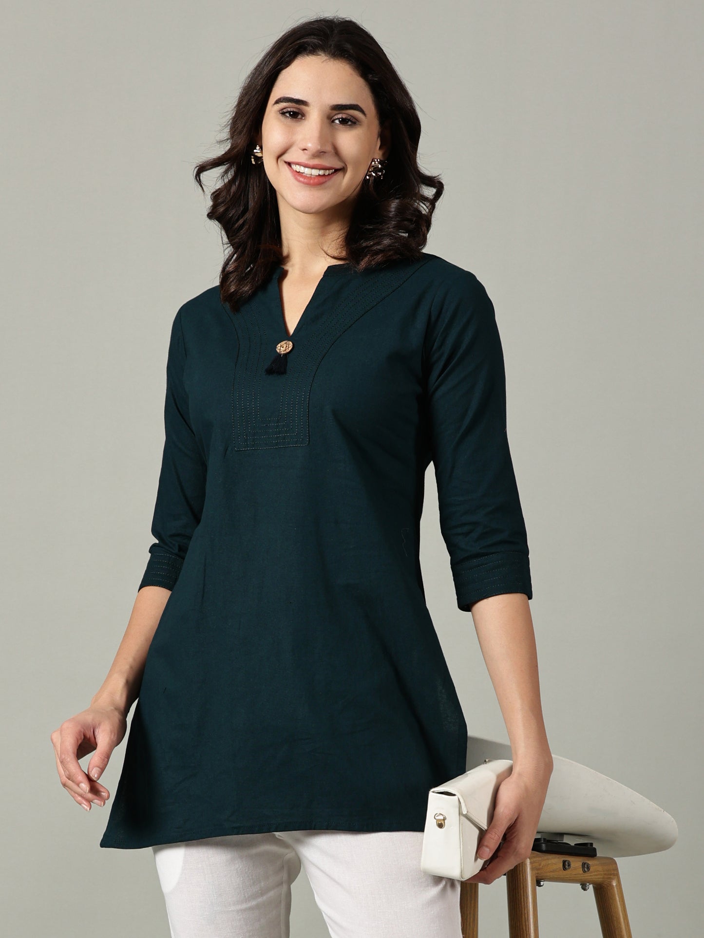 Dark Teal Short Cotton Kurti