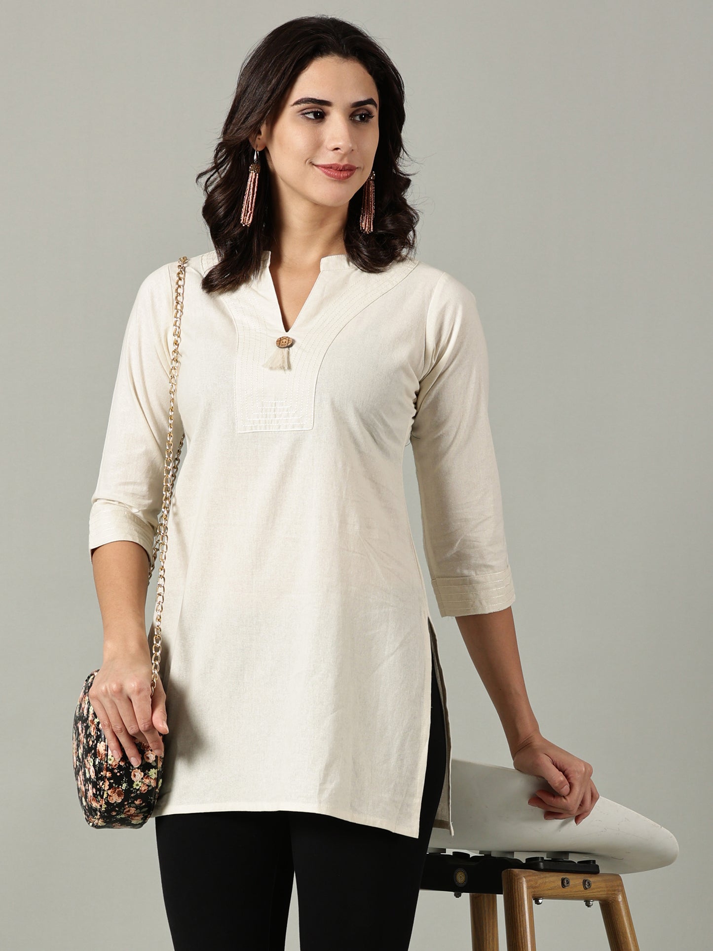 Cream Short Cotton Kurti