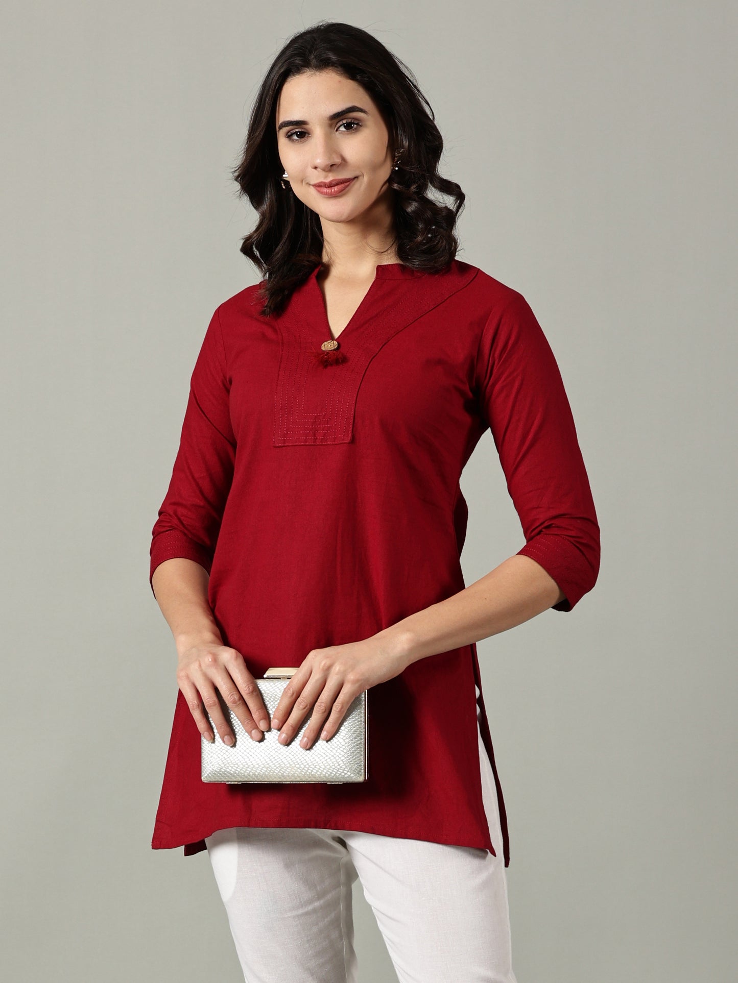 Maroon Short Cotton Kurti