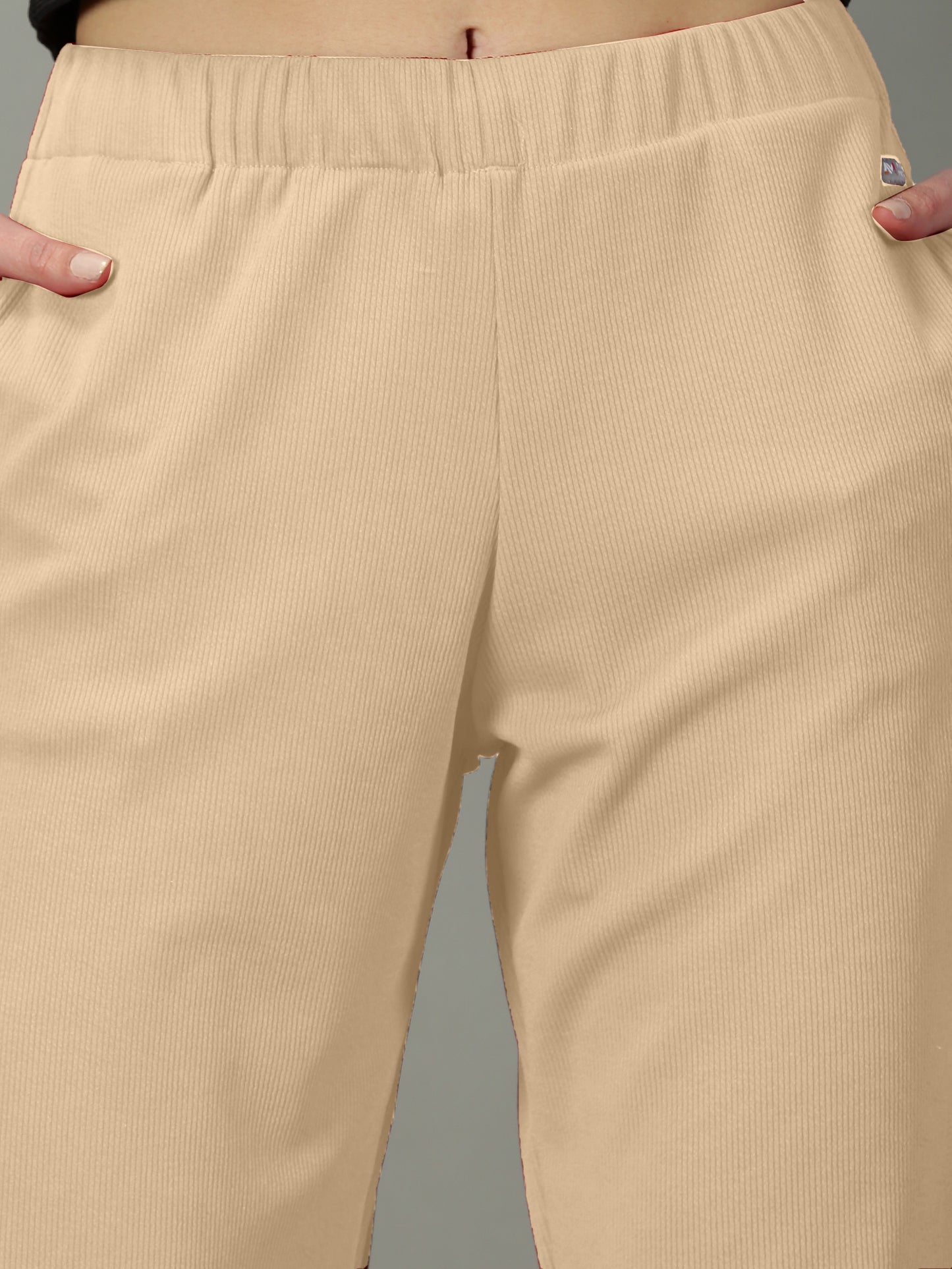 Beige Stretchable Culottes with Pockets