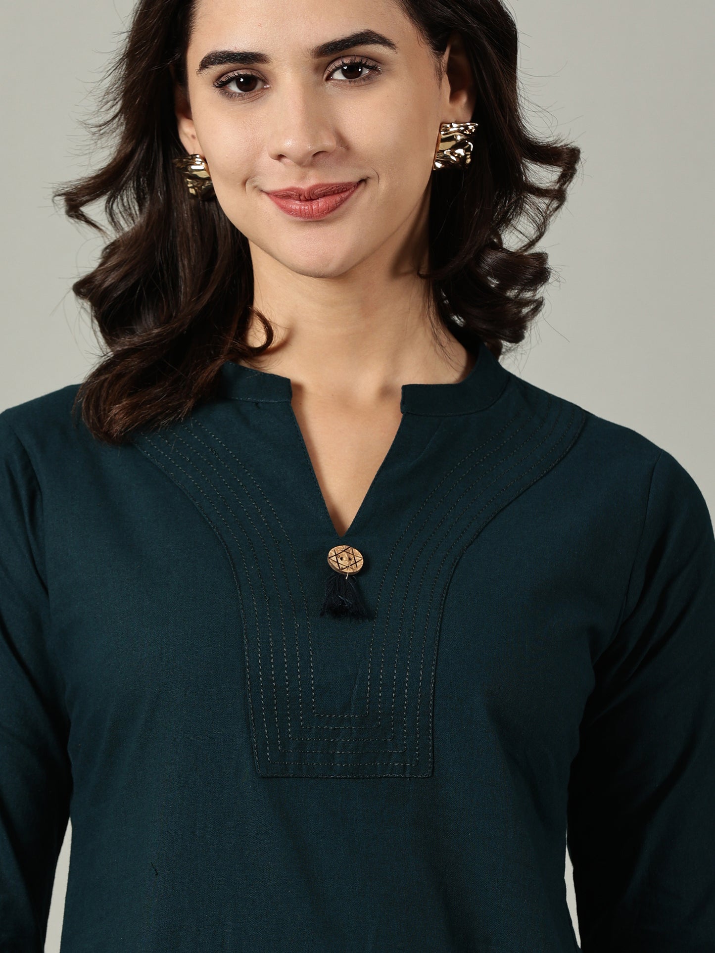 Dark Teal Short Cotton Kurti