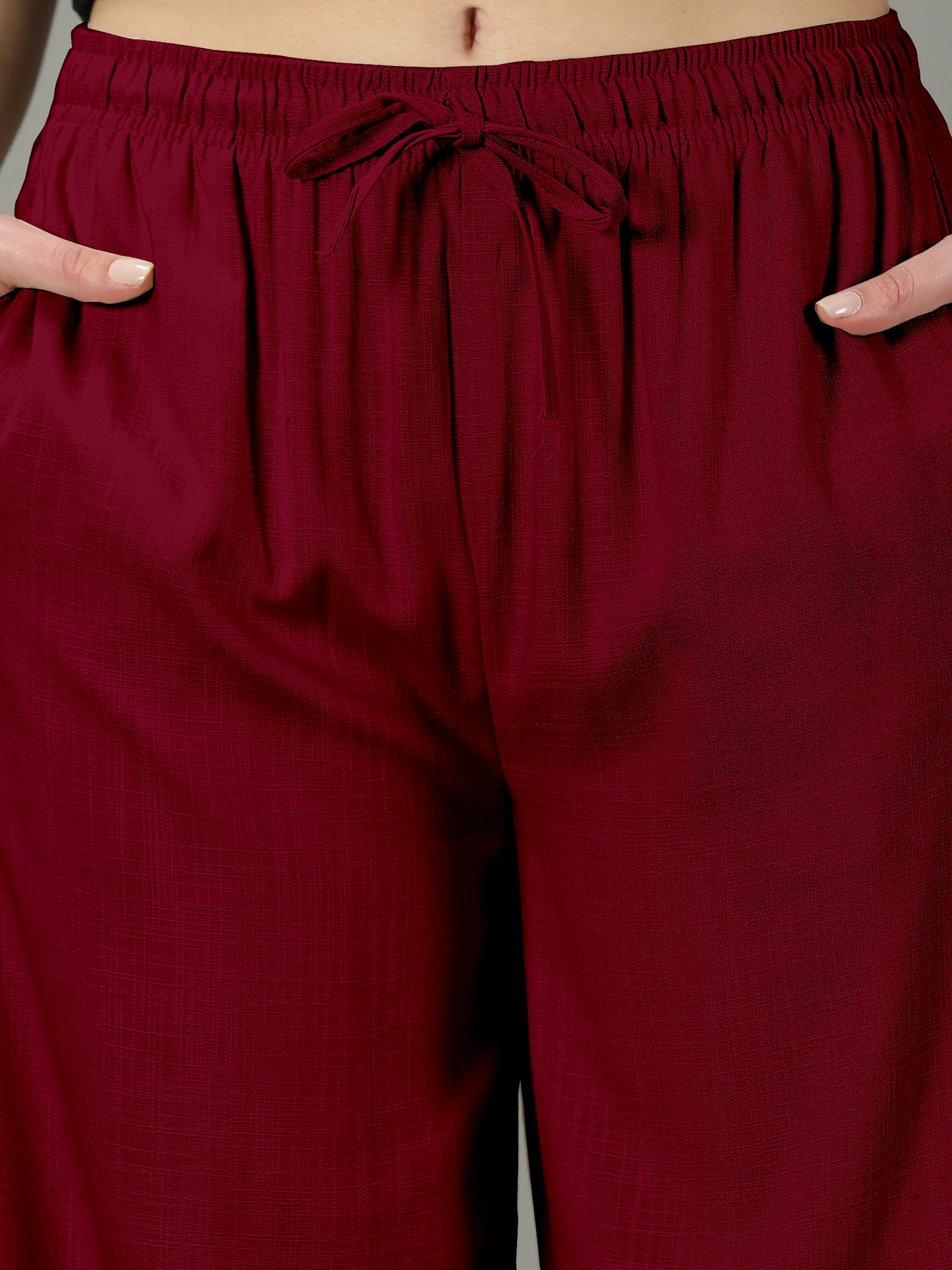 Maroon Solid Slub Palazzos