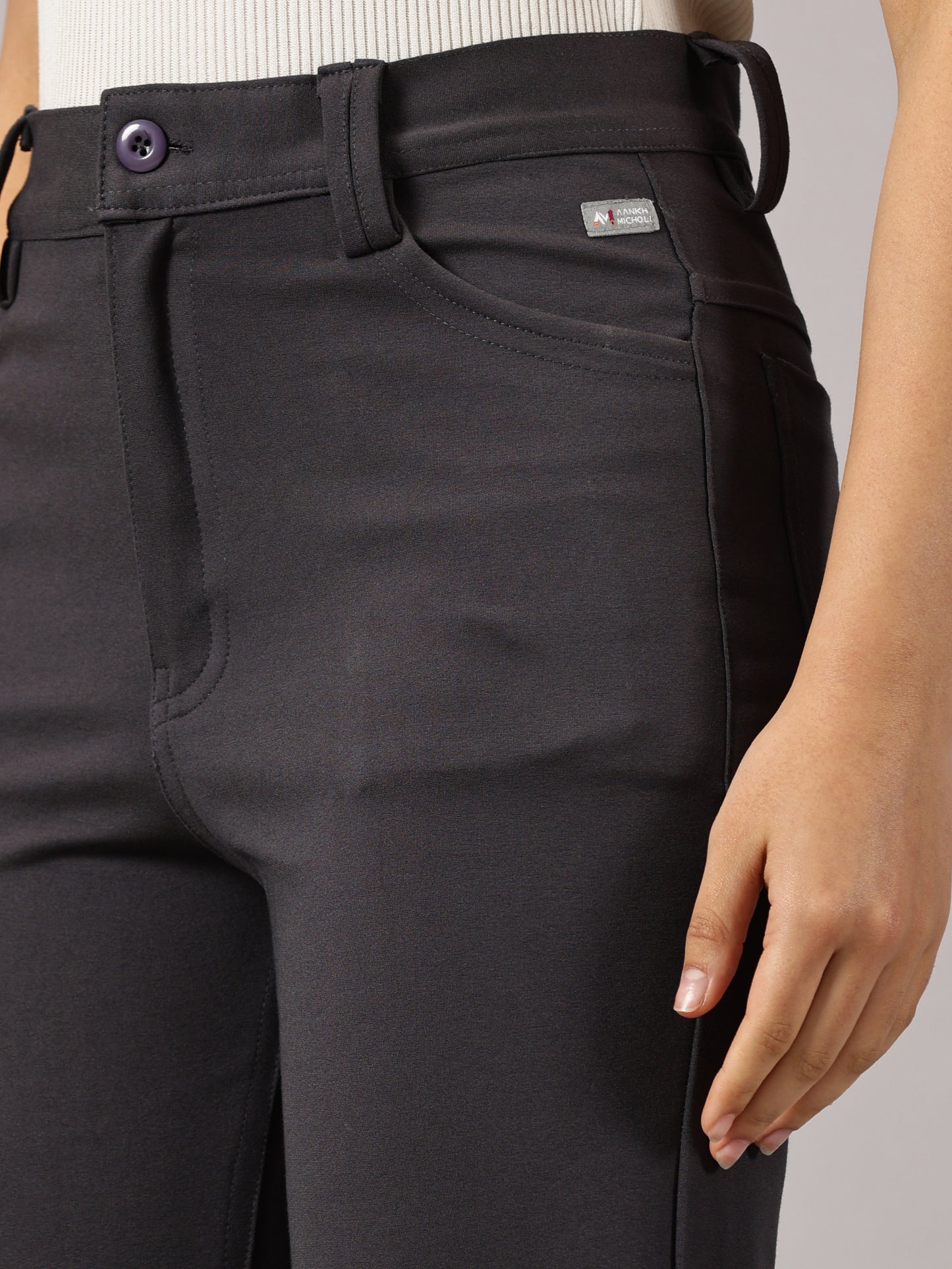 Dark grey solid four pocket stretchable trousers