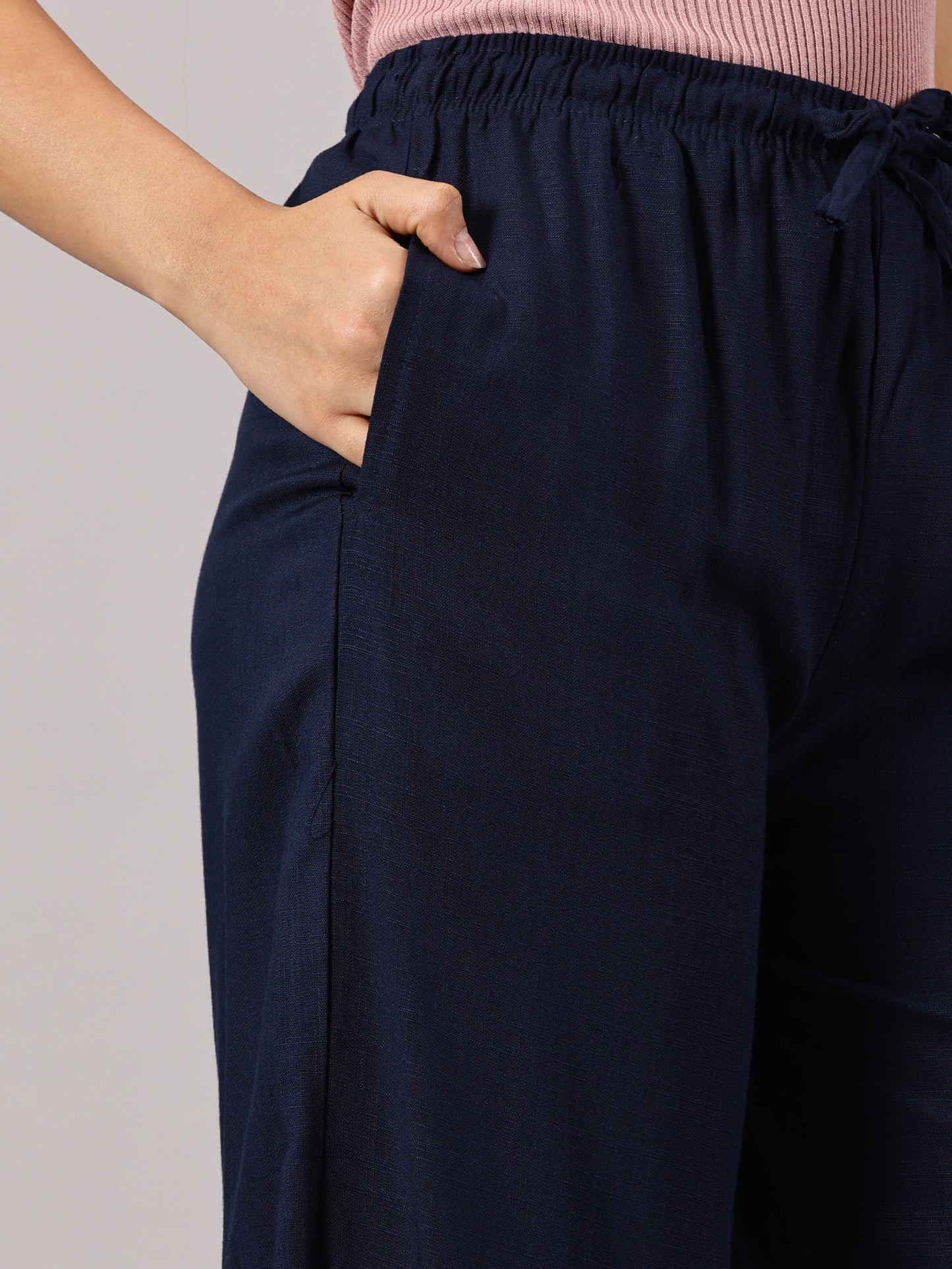 Navy Solid Slub Palazzos