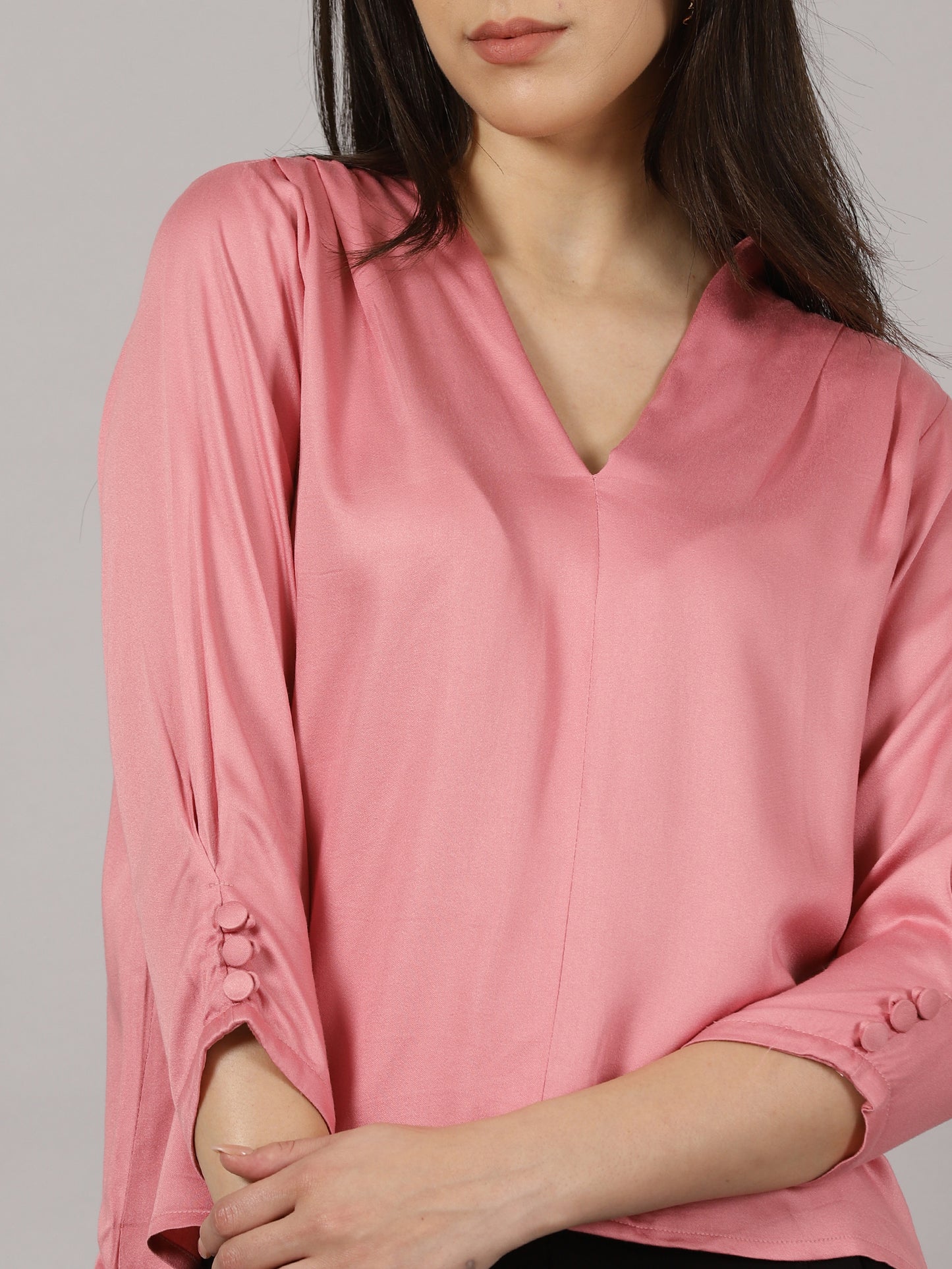 Blush Pink V-Neck Viscose Top
