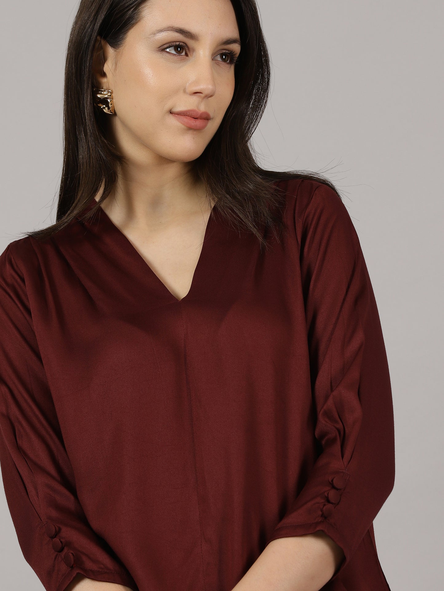 Wine V-Neck Viscose Top