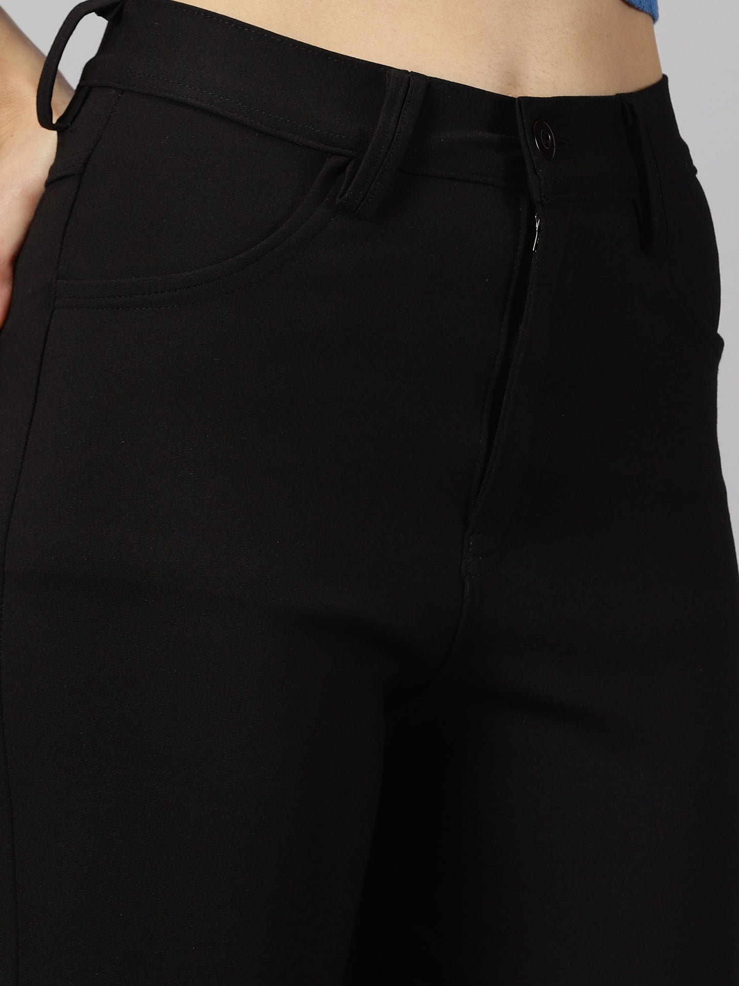 Black Solid four pocket stretchable trousers