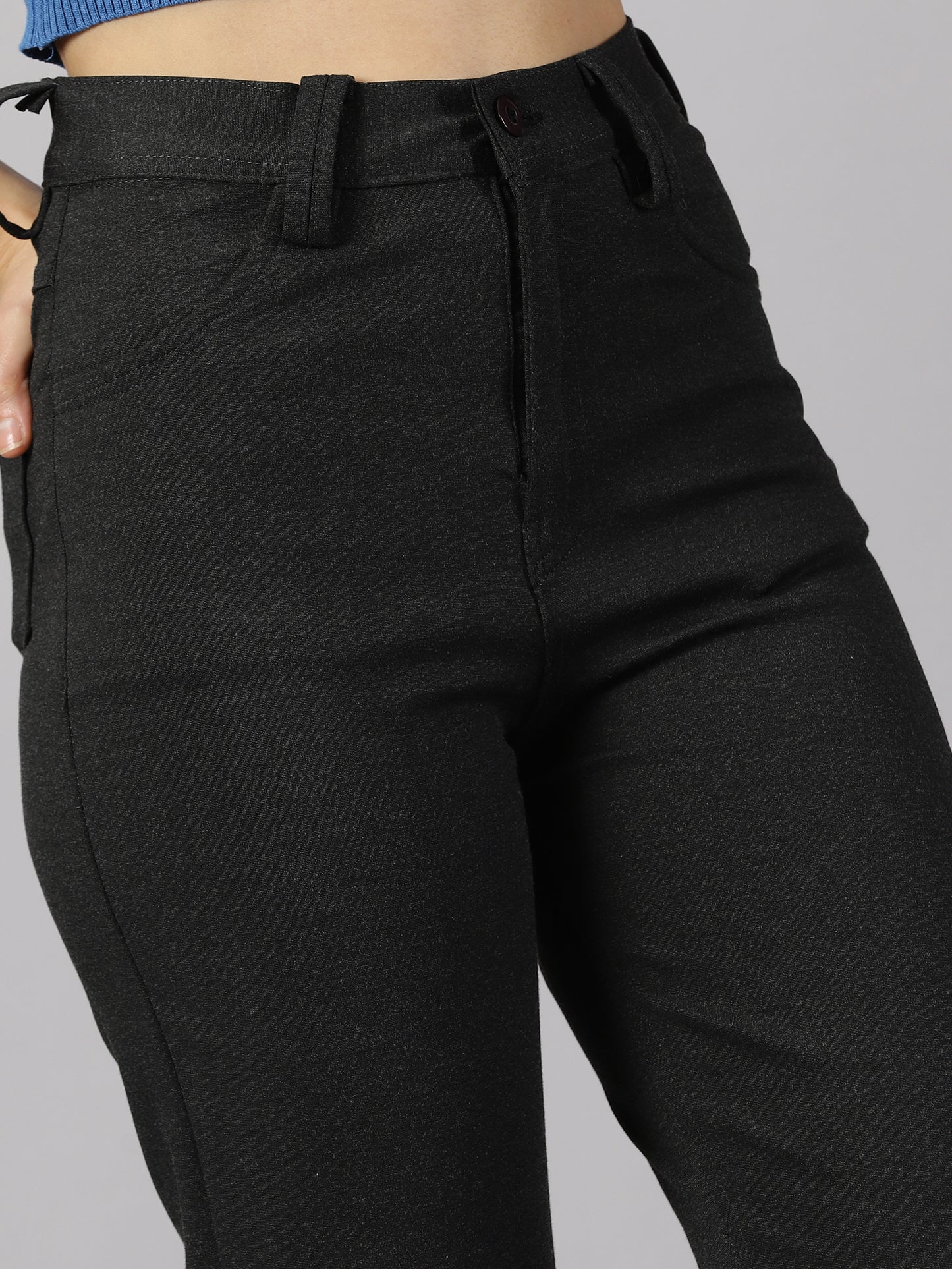 Charcol grey solid four pocket stretchable trousers
