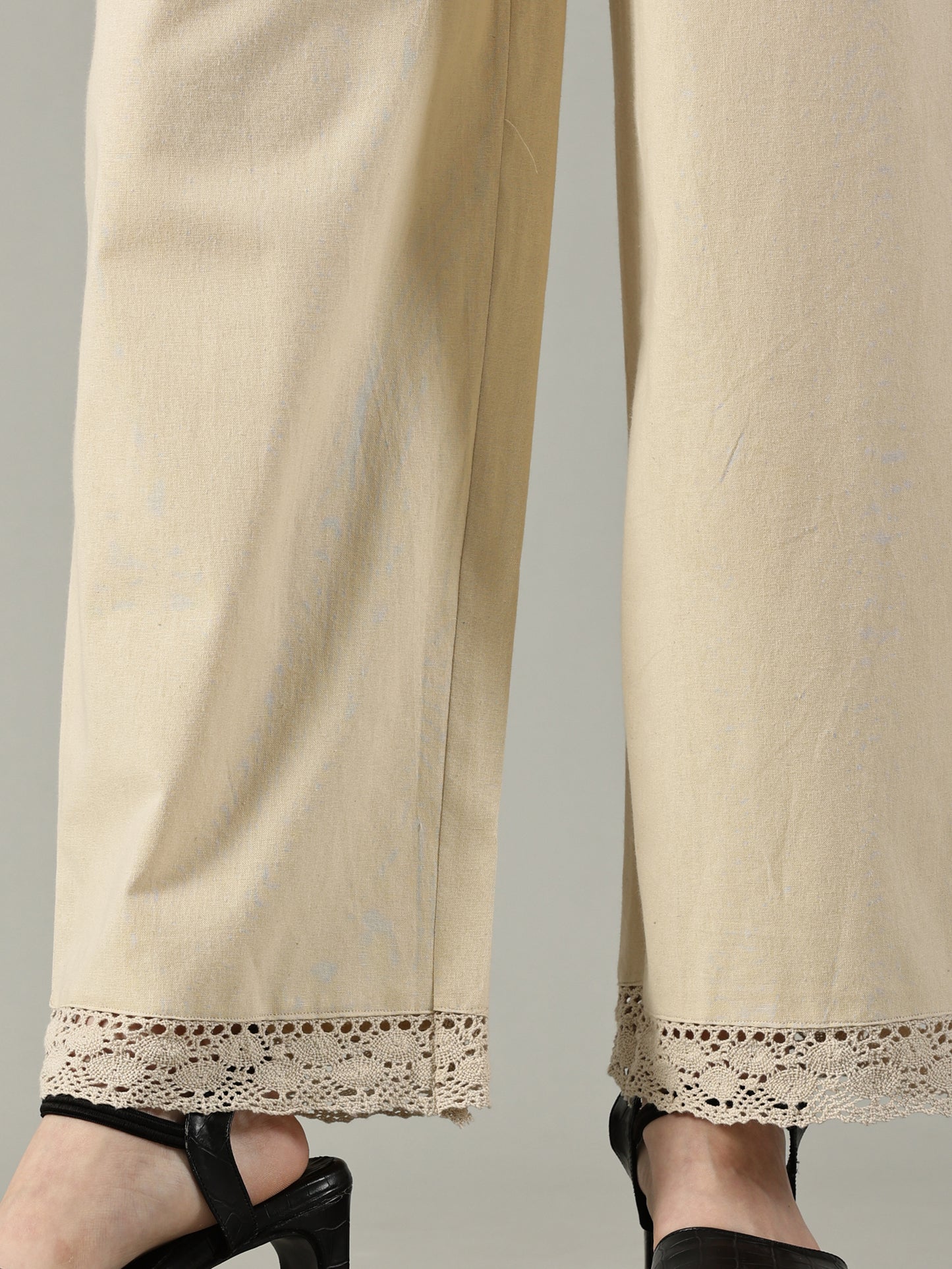 Beige White Cotton Crochet Palazzo