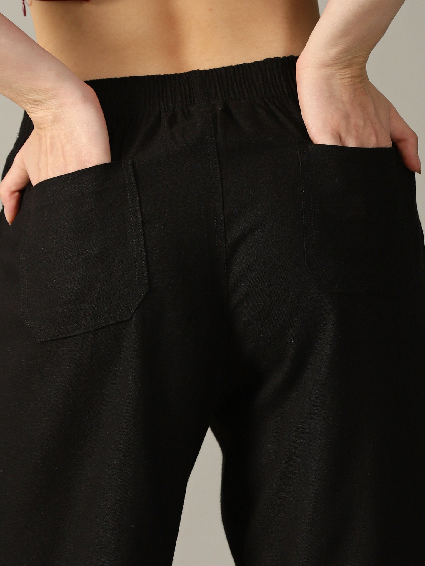 Black Wide Leg Linen Trousers