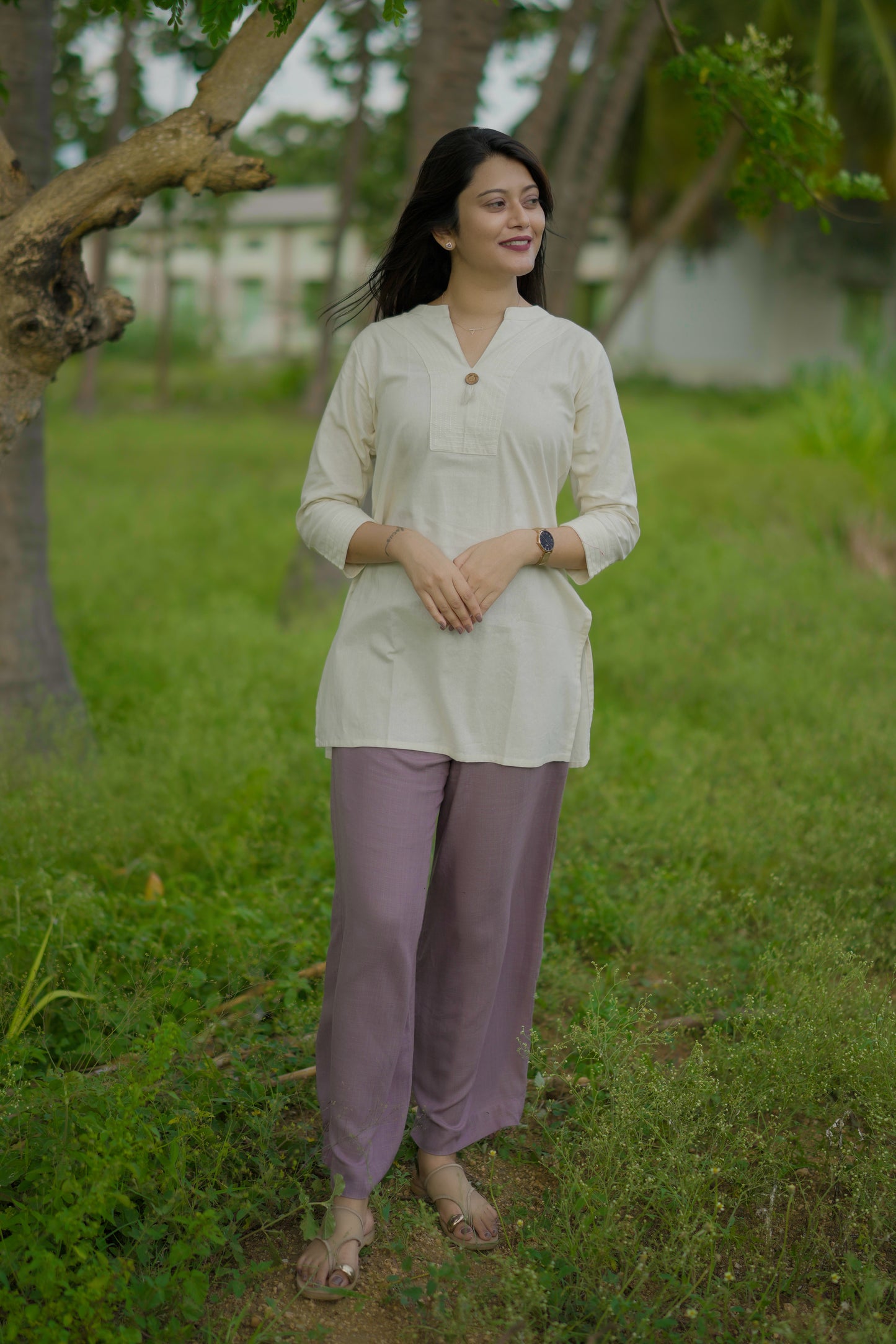 Cream Short Cotton Kurti