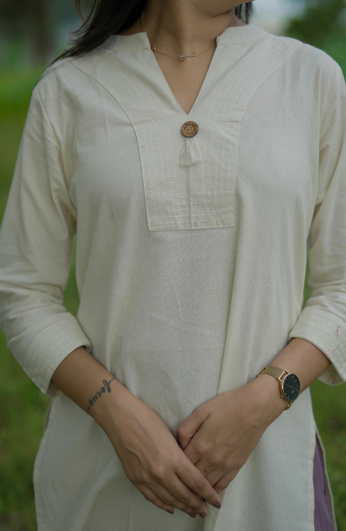 Cream Short Cotton Kurti