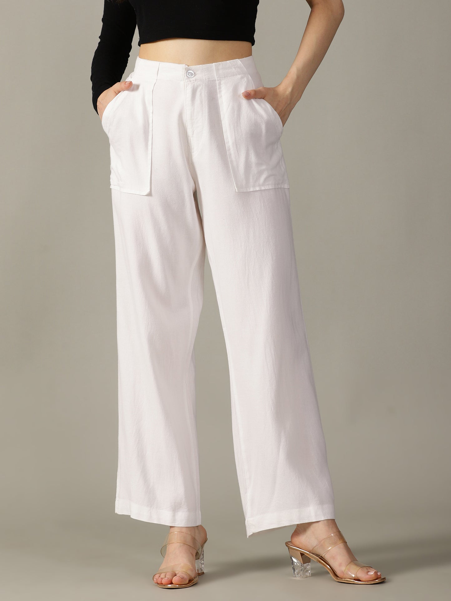 White Wide Leg Linen Trousers