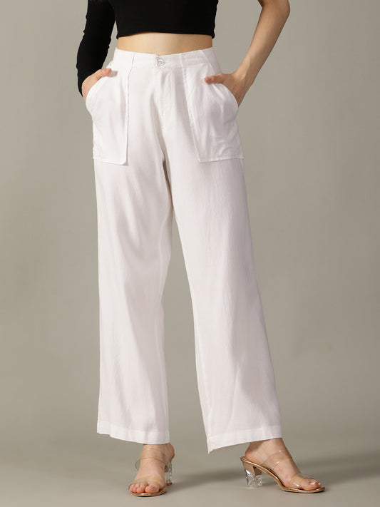 White Wide Leg Linen Trousers