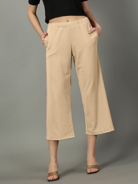 Beige Stretchable Culottes with Pockets