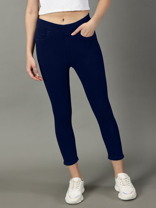 Navy Blue Denim Super Stretchable Jeggings (Skinny Fit)