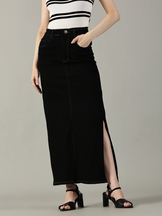 Black Denim Midi Skirt