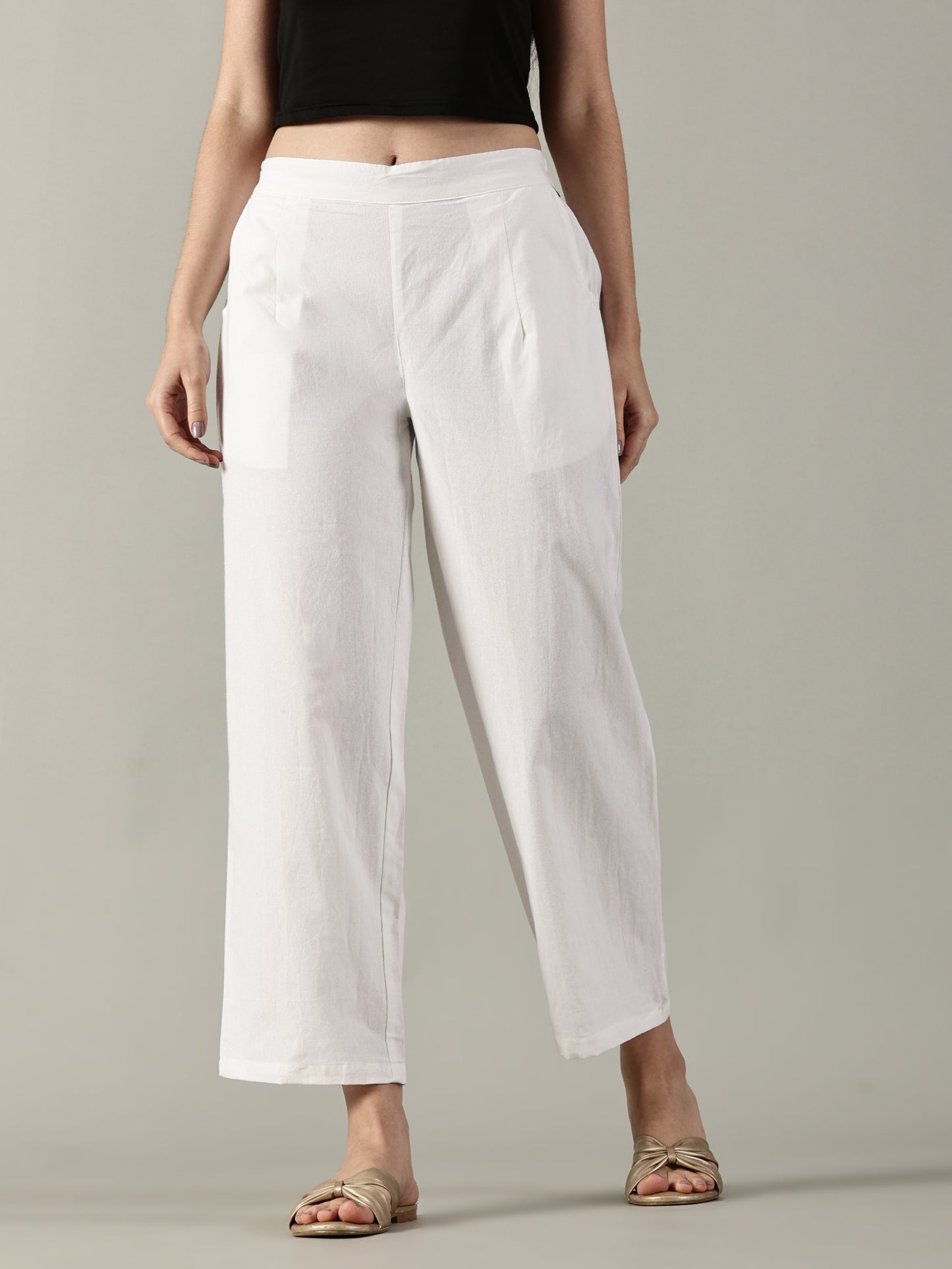 White Cotton Wide-Leg Pants