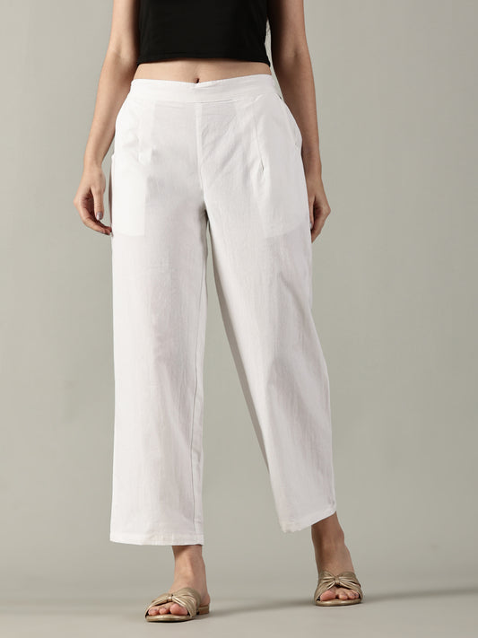 White Cotton Wide-Leg Pants