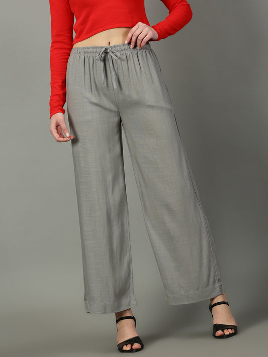 Light Grey Solid Slub Palazzos