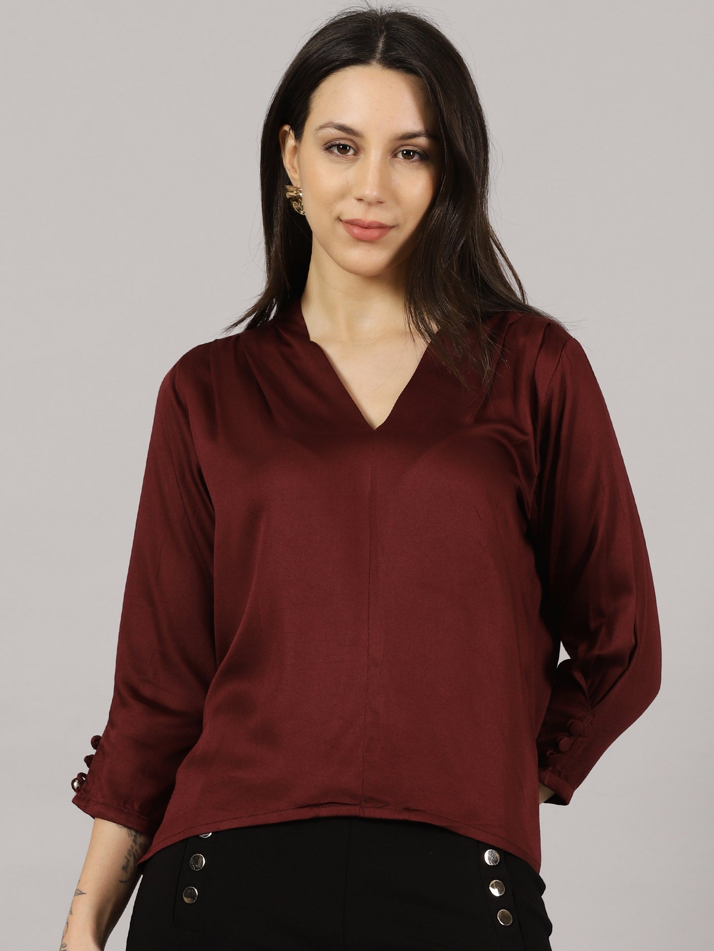 Wine V-Neck Viscose Top
