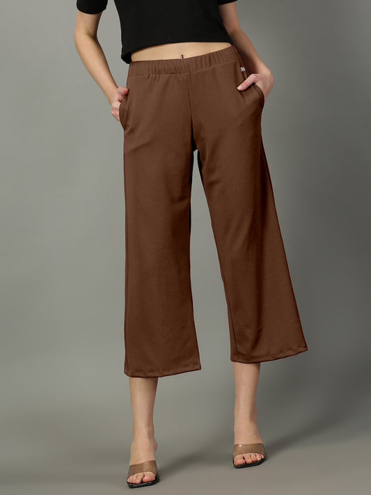 Brown Stretchable Culottes with Pockets