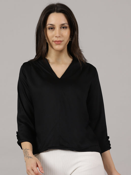 Black V-Neck Viscose Top