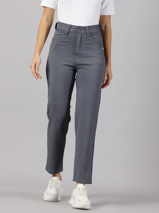 Light grey solid four pocket stretchable trousers