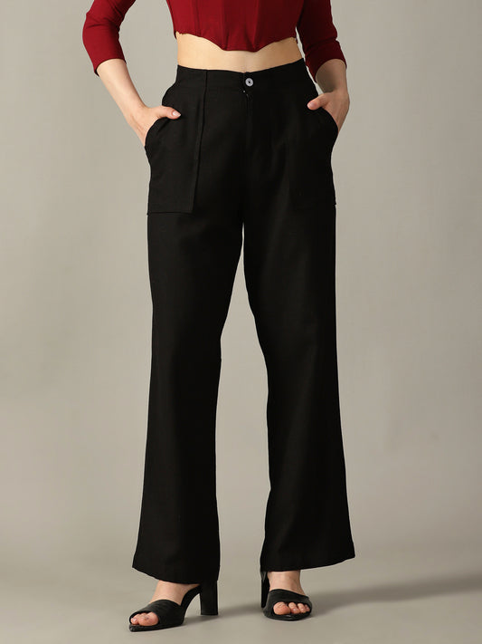 Black Wide Leg Linen Trousers