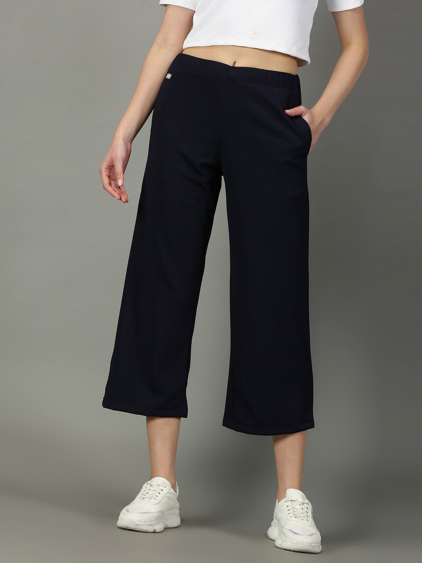 Navy Stretchable Culottes with Pockets