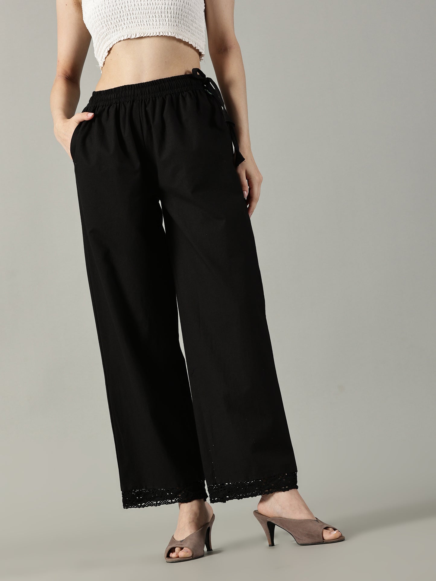 Black Cotton Crochet Palazzo