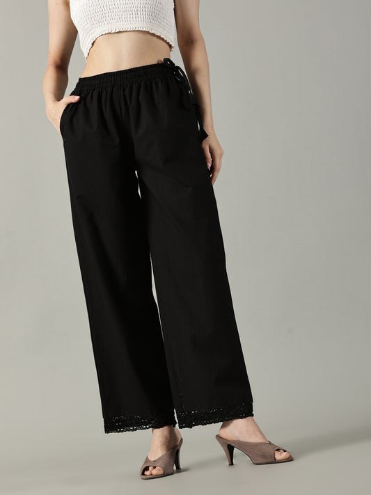 Black Cotton Crochet Palazzo