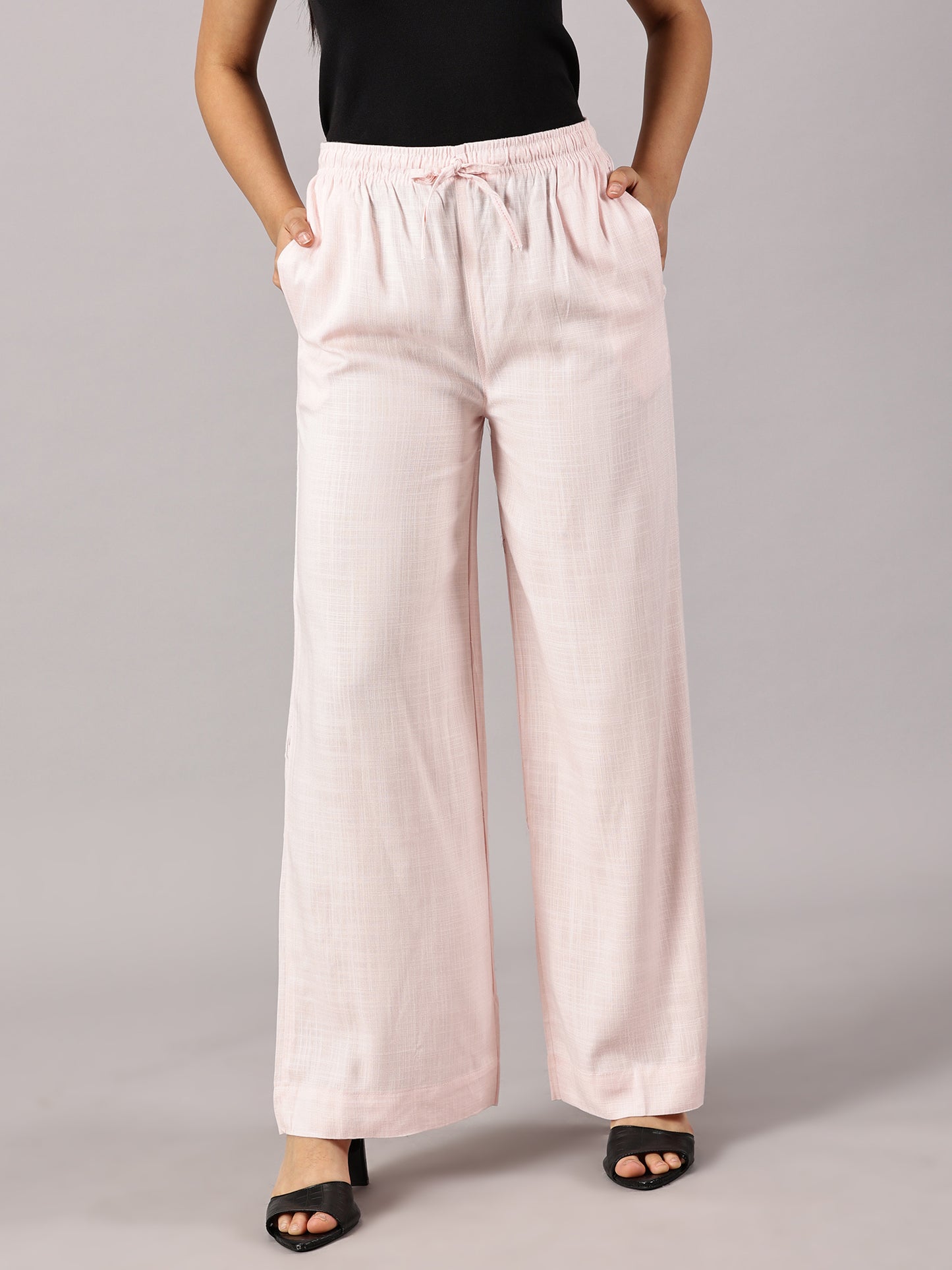 Light Pink Solid Slub Palazzos