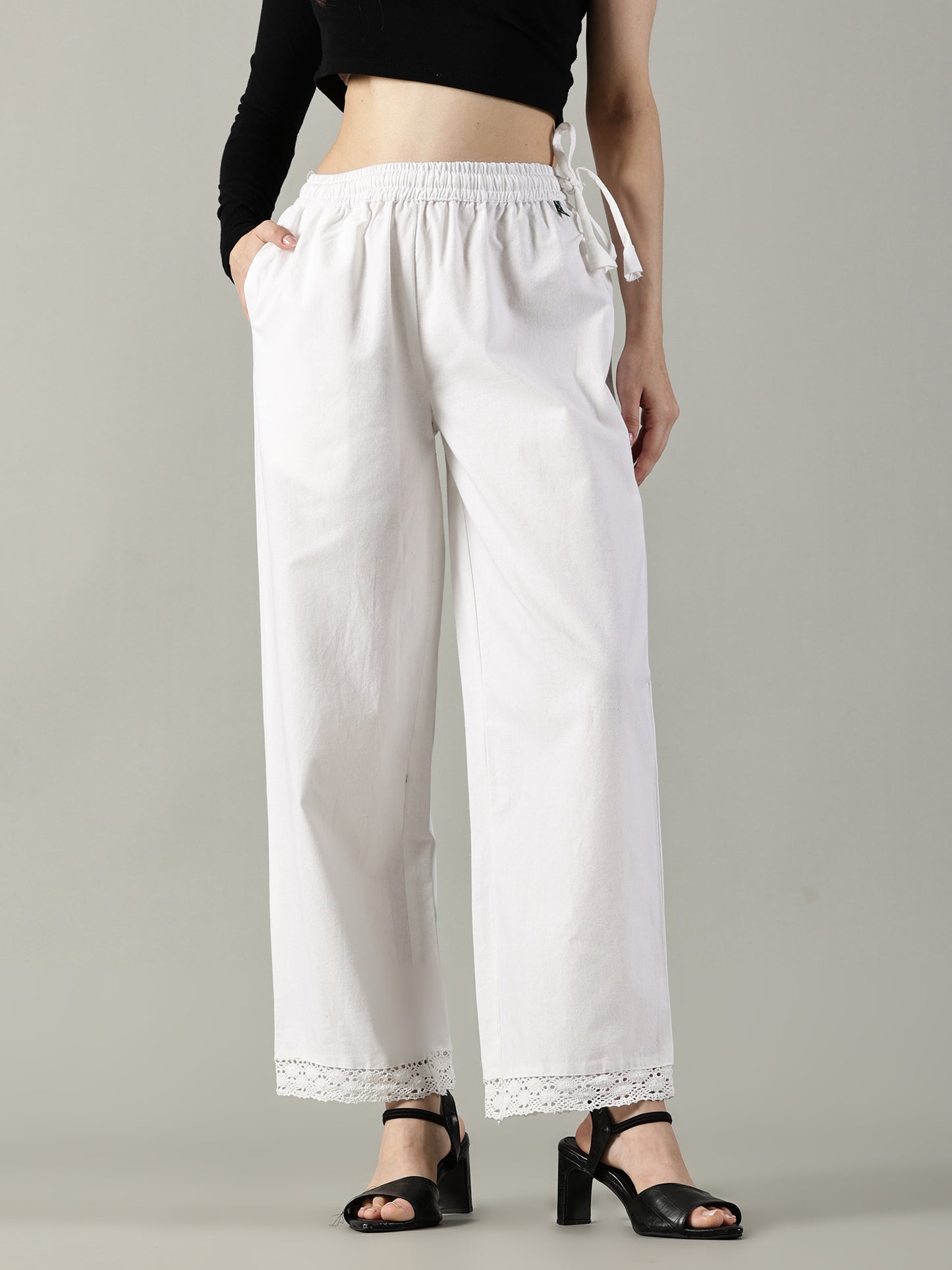 White Cotton Crochet Palazzo