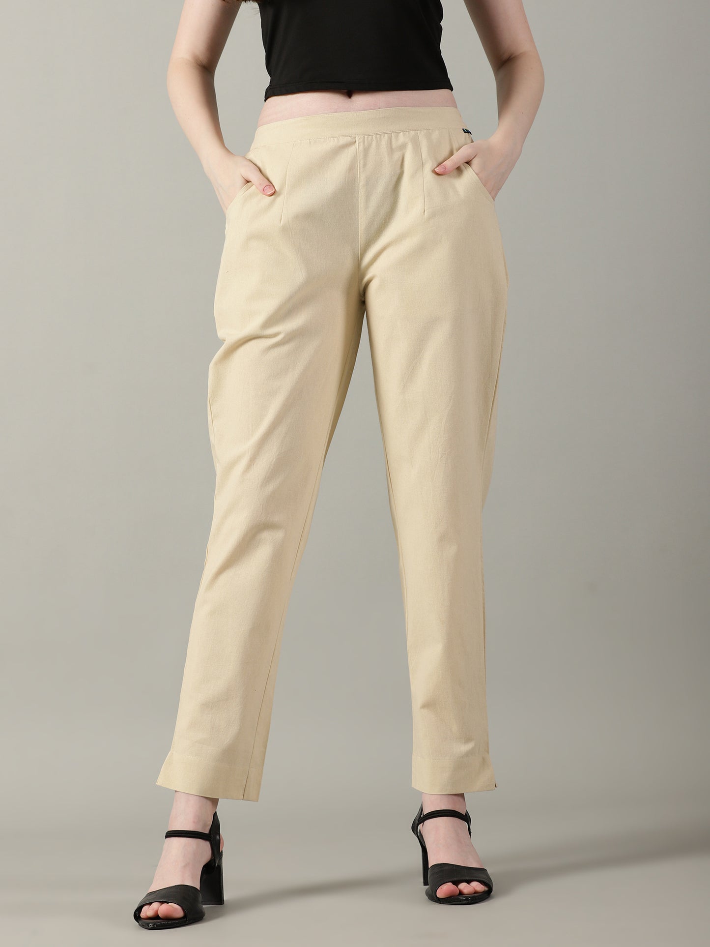 Beige Everyday Cotton Pants