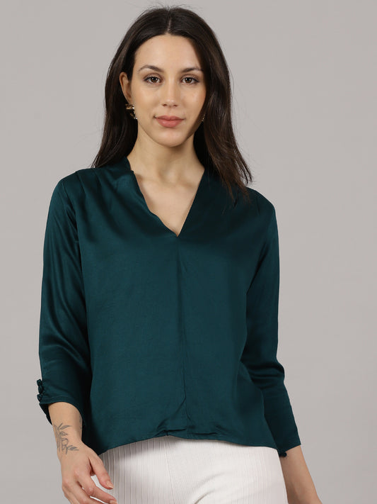 Teal V-Neck Viscose Top