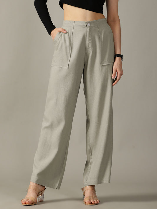 Tea Green Wide Leg Linen Trousers