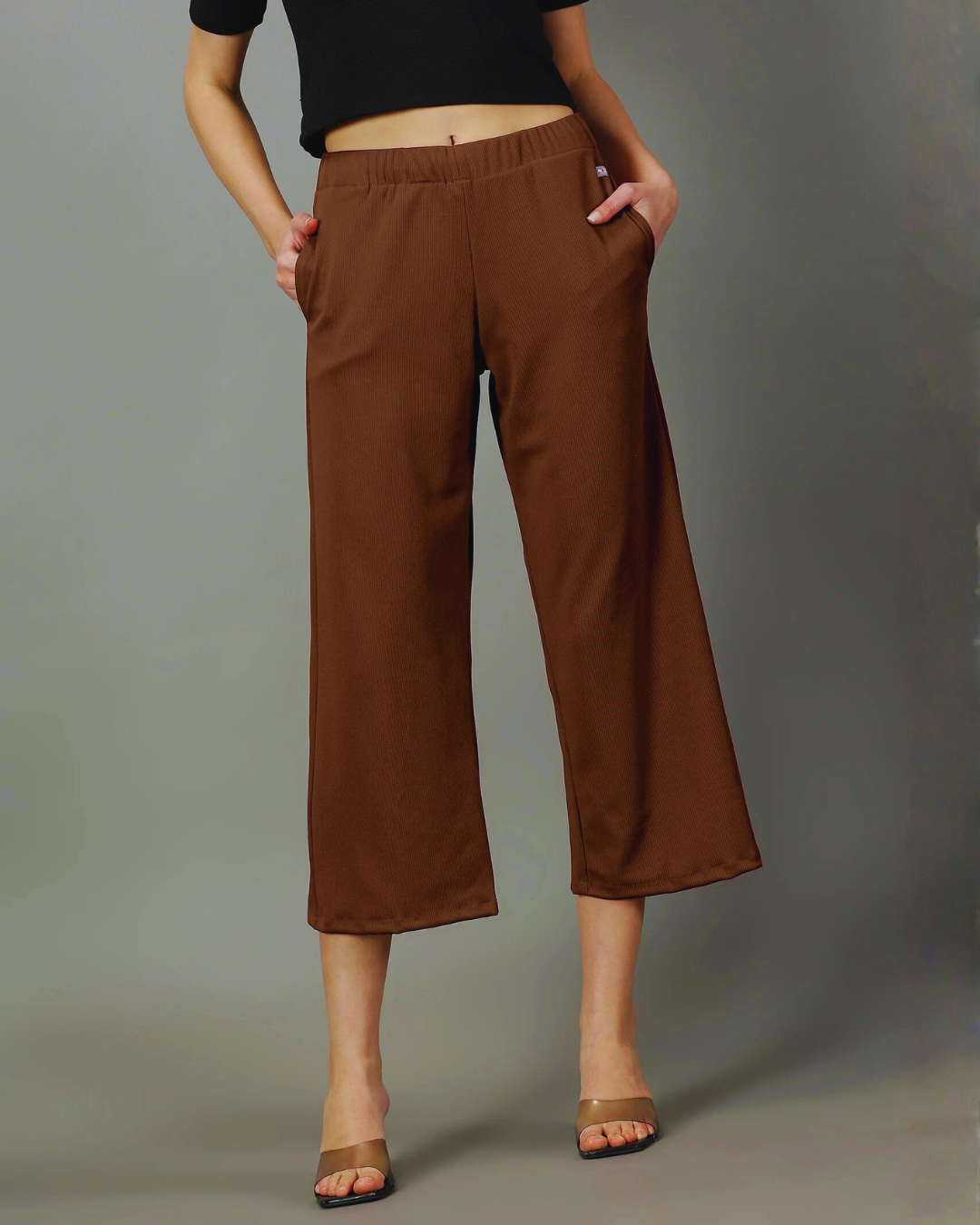 Light Brown Stretchable Culottes with Pockets