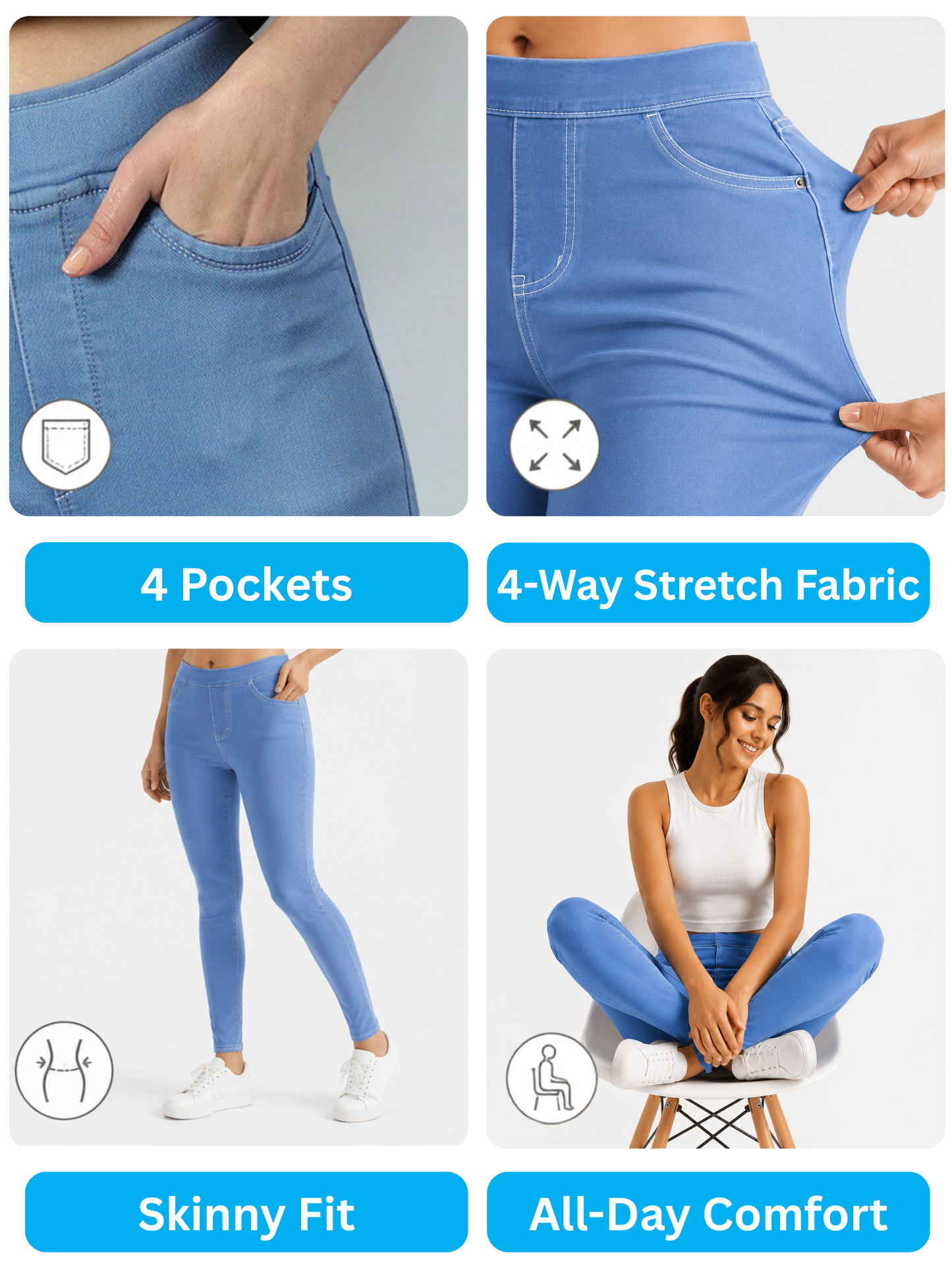 Sky Blue Denim Super Stretchable Jeggings (Skinny Fit)
