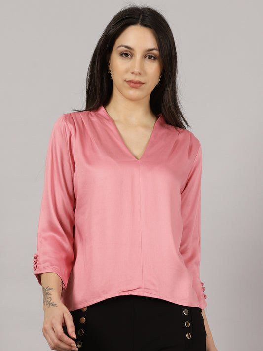 Blush Pink V-Neck Viscose Top